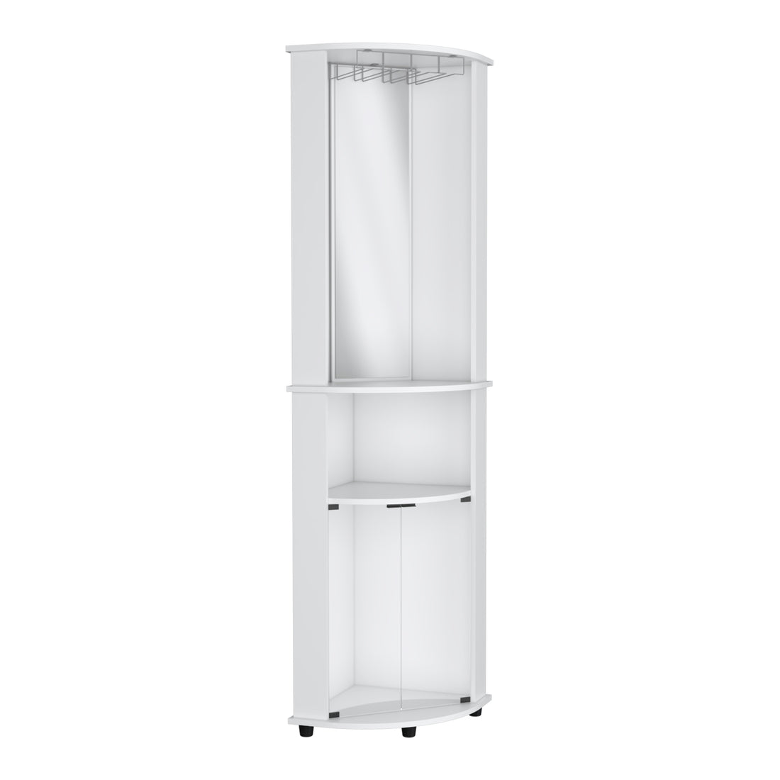 Chicago 75" H Mirrored Corner Bar Cabinet, With Glass Doors, Two Shelves And Stemware Freestanding White Mirrored Back Modern Particle Board