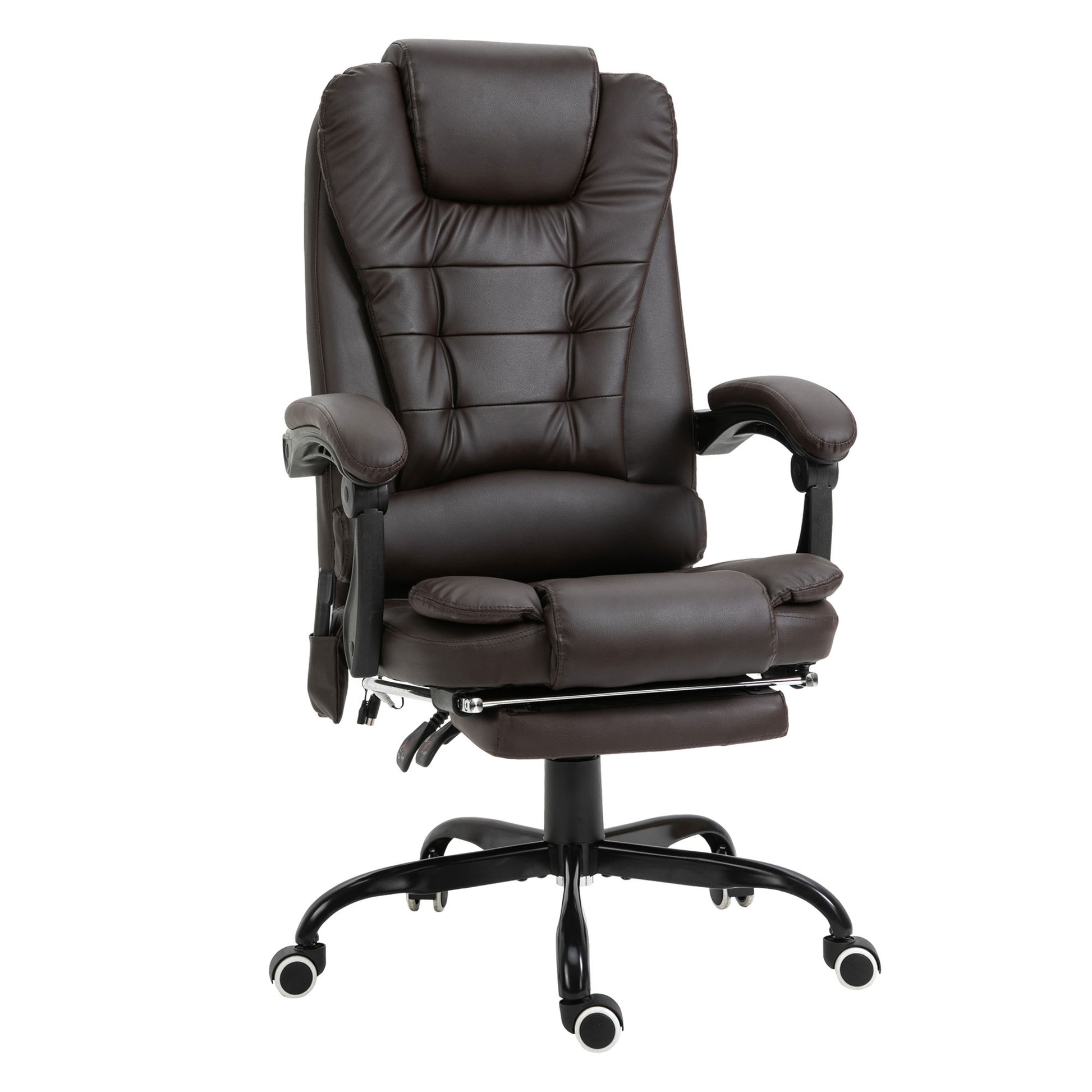 Vinsetto 7 Point Vibrating Massage Office Chair, High Back Executive Recliner With Lumbar Support, Footrest, Reclining Back, Adjustable Height, Brown Brown Faux Leather