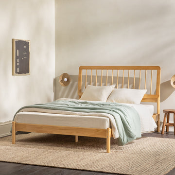 Mid Century Modern Solid Wood Queen Spindle Bed Natural Pine Queen Natural Wood Pine Pine