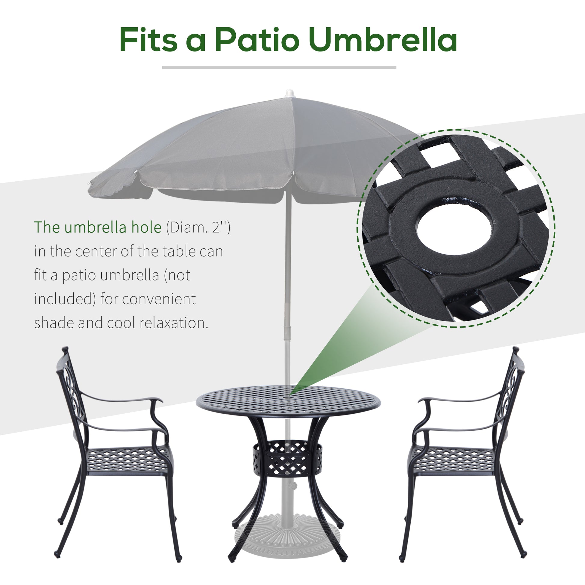 Outsunny 33" Patio Dining Table Round Cast Aluminium Outdoor Bistro Table With Umbrella Hole Black Black Aluminum