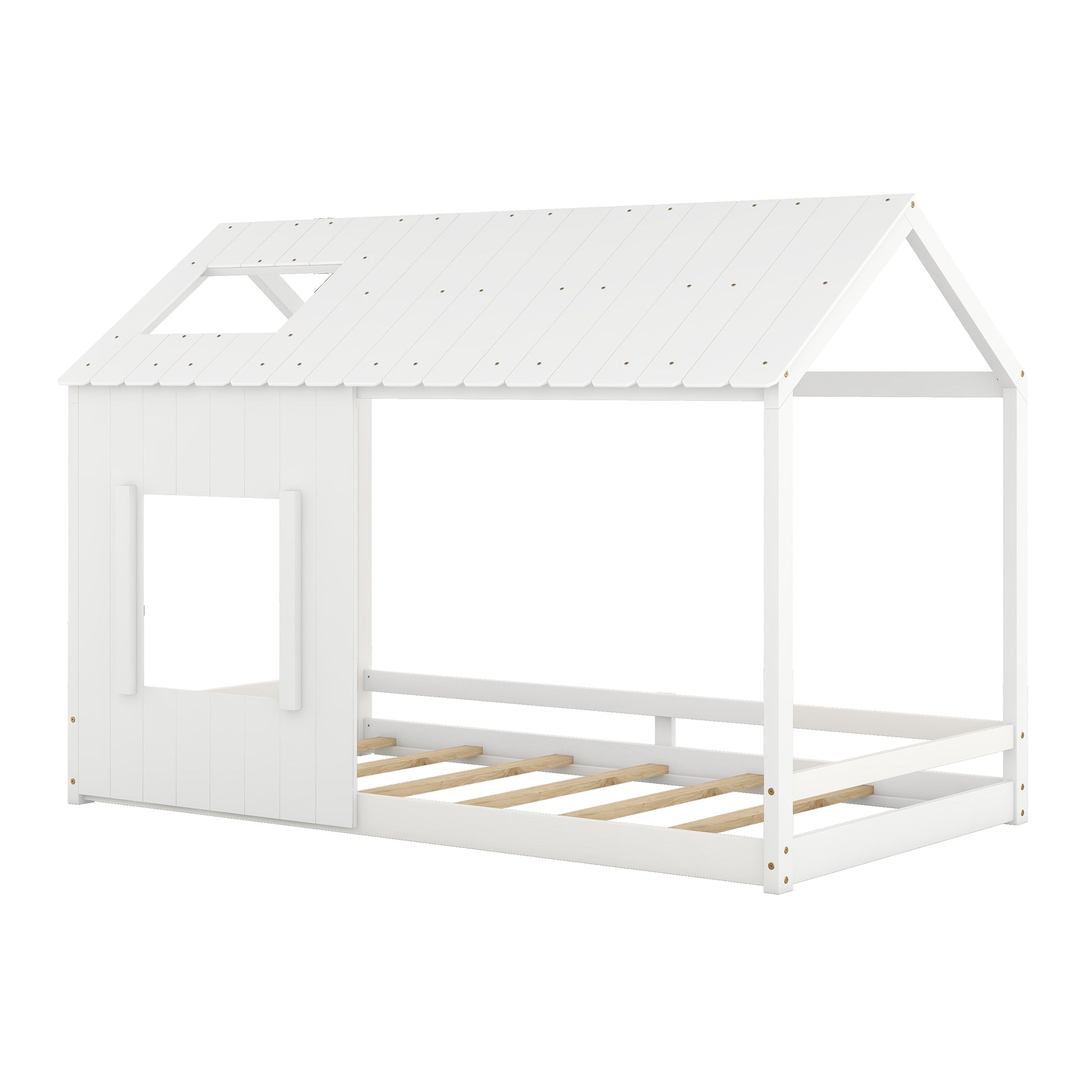 Twin Size House Bed With Roof And Window White Old Sku: Wf296897Aak Twin White Mdf