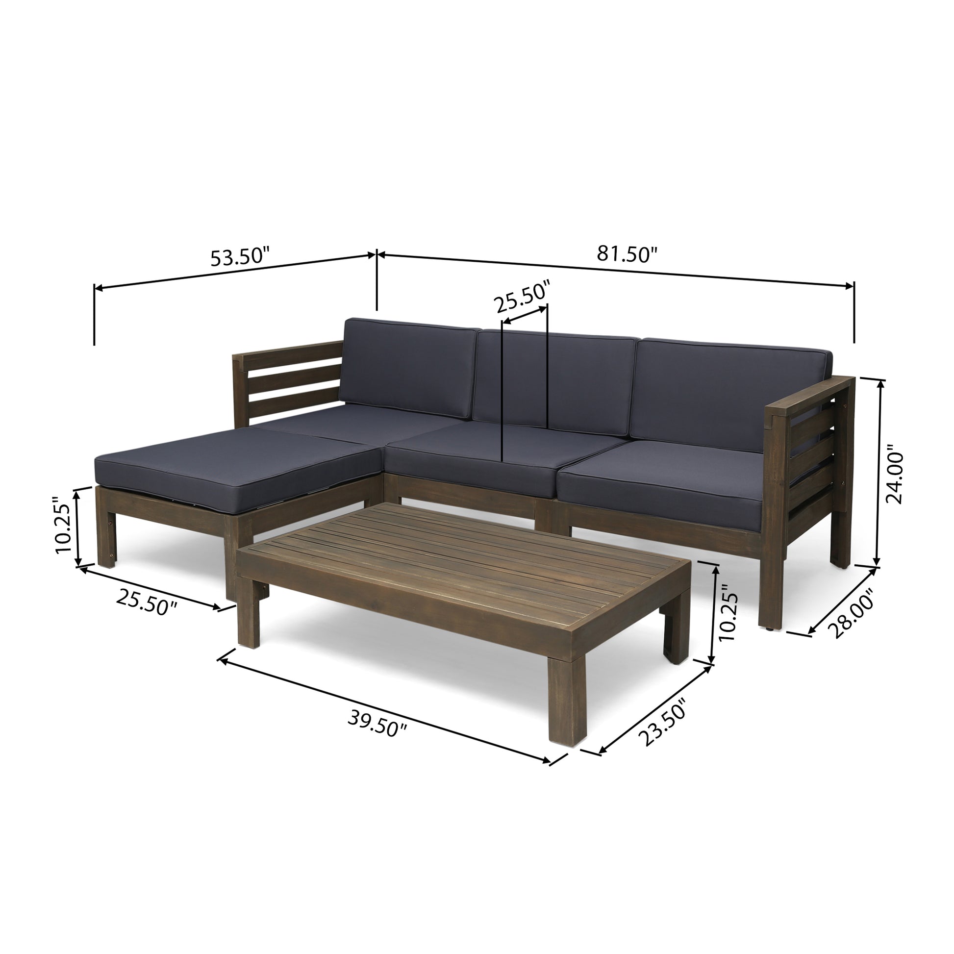 Cambridge L Shape Sofa Set Dark Grey Acacia Wood