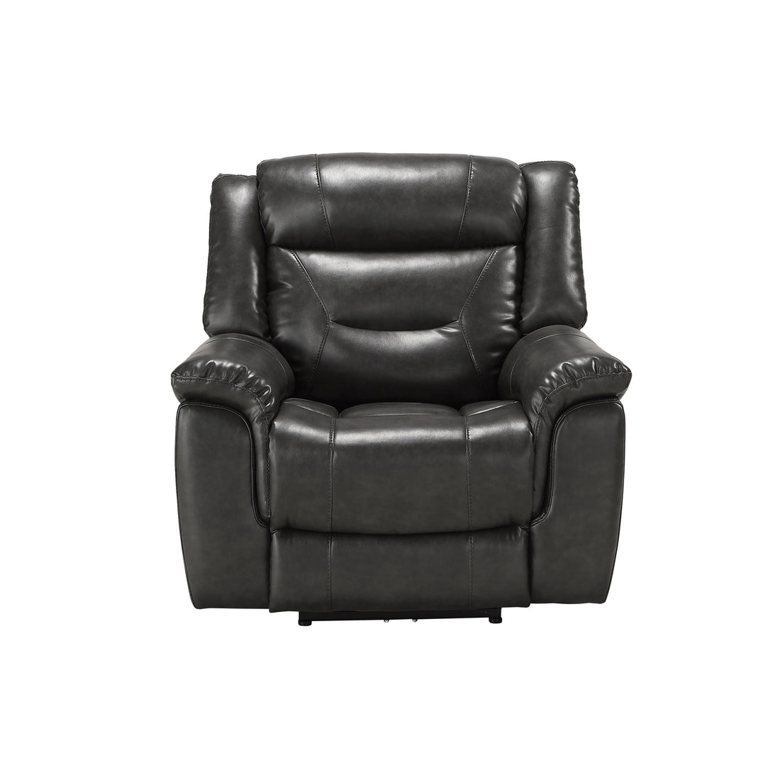 Grey Power Recliner With Usb Port Grey Faux Leather Manual Push Button Metal Primary Living Space Tight Back Push Button Pillow Top Arms Wood Fabric