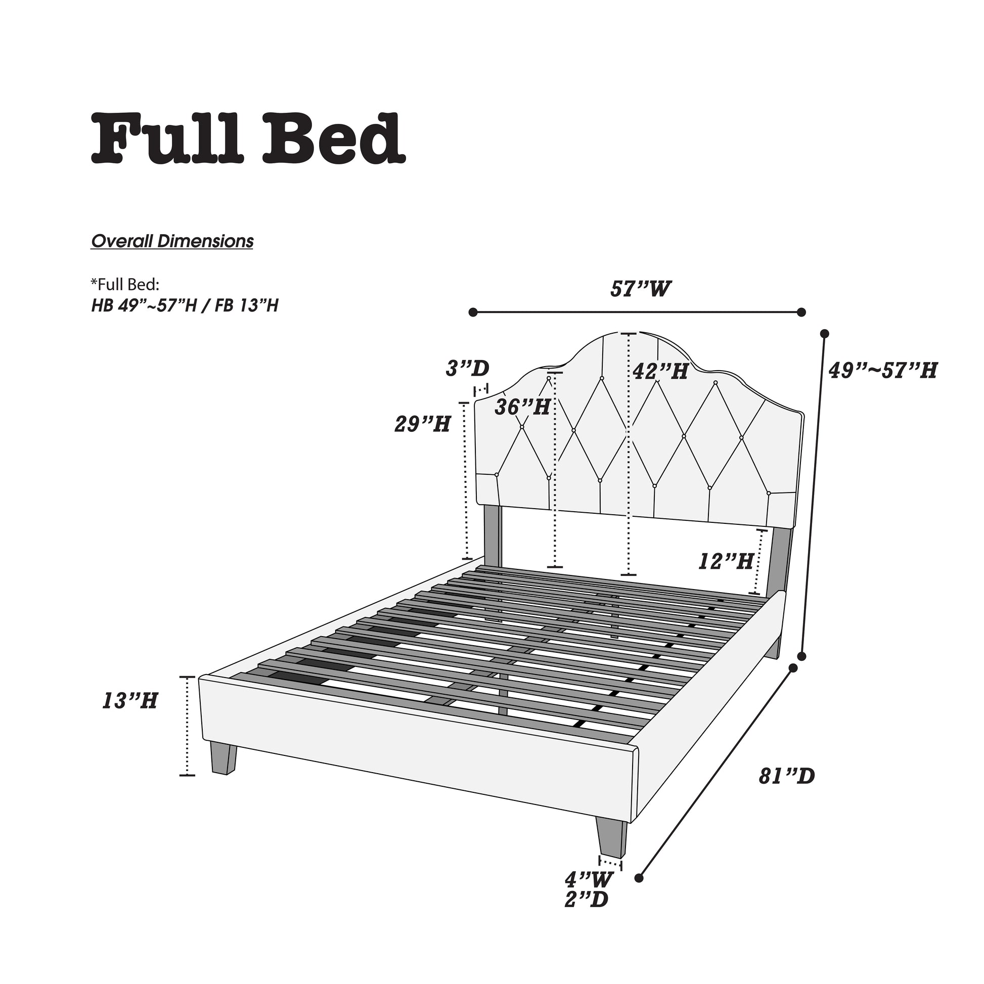 Majestic Arch 1Pc Full Size Bed Adjustable Hb Grey Polyfiber Tufted Upholstered Wooden Bedframe Bedroom Furniture Box Spring Not Required Full Gray Espresso Wood Bedroom