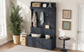 Hall Tree With Storage Bench, Entryway Bench With Drawer And 5 Hooks, Coat Rack With Display Shelf For Hallway Entryways, Dark Blue Dark Blue Particle Board Mdf