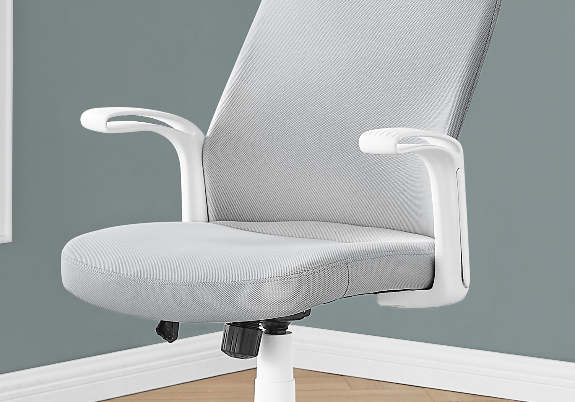 Office Chair, Adjustable Height, Swivel, Ergonomic, Armrests, Computer Desk, Work, Grey Mesh, White Metal, Contemporary, Modern White Foam Polyester