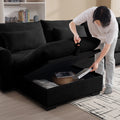 Sectional Sofa Comfy Corduroy Couch For Living Room With Pillows And Round Armrests, Modern Corduroy Sofa Sleeper Deep Couches With Storage Ottoman Black, 2 Seat Black Corduroy 2 Seat