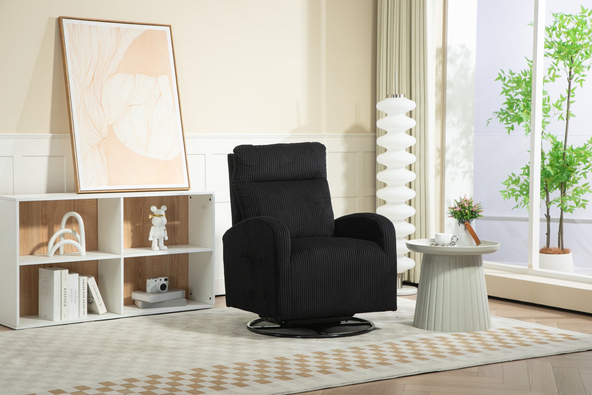 Jiada Upholstered Swivel Glider.Flannel Fabric.Rocking Chair For Nursery In Black.Modern Style One Left Bag Black Foam Corduroy
