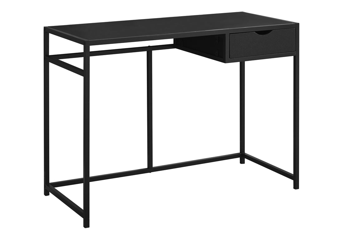 Computer Desk, Home Office, Laptop, Storage Drawer, 42"L, Work, Black Laminate, Black Metal, Contemporary, Modern Black Mdf