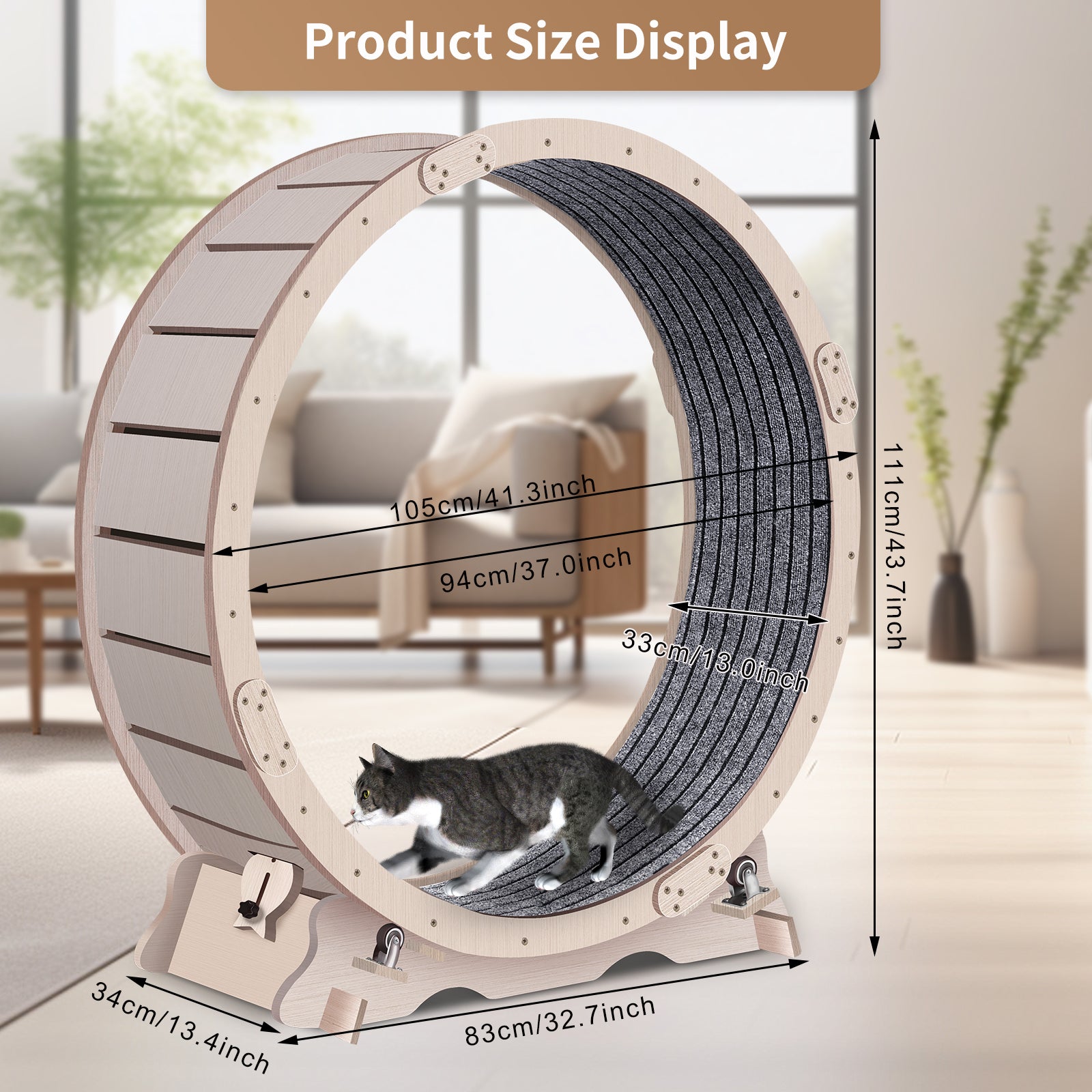 Cat Exercise Wheel For Indoor Cats, Cat Running Wheel With Carpeted Runway, 41" Natural Wood Color Wood Wood