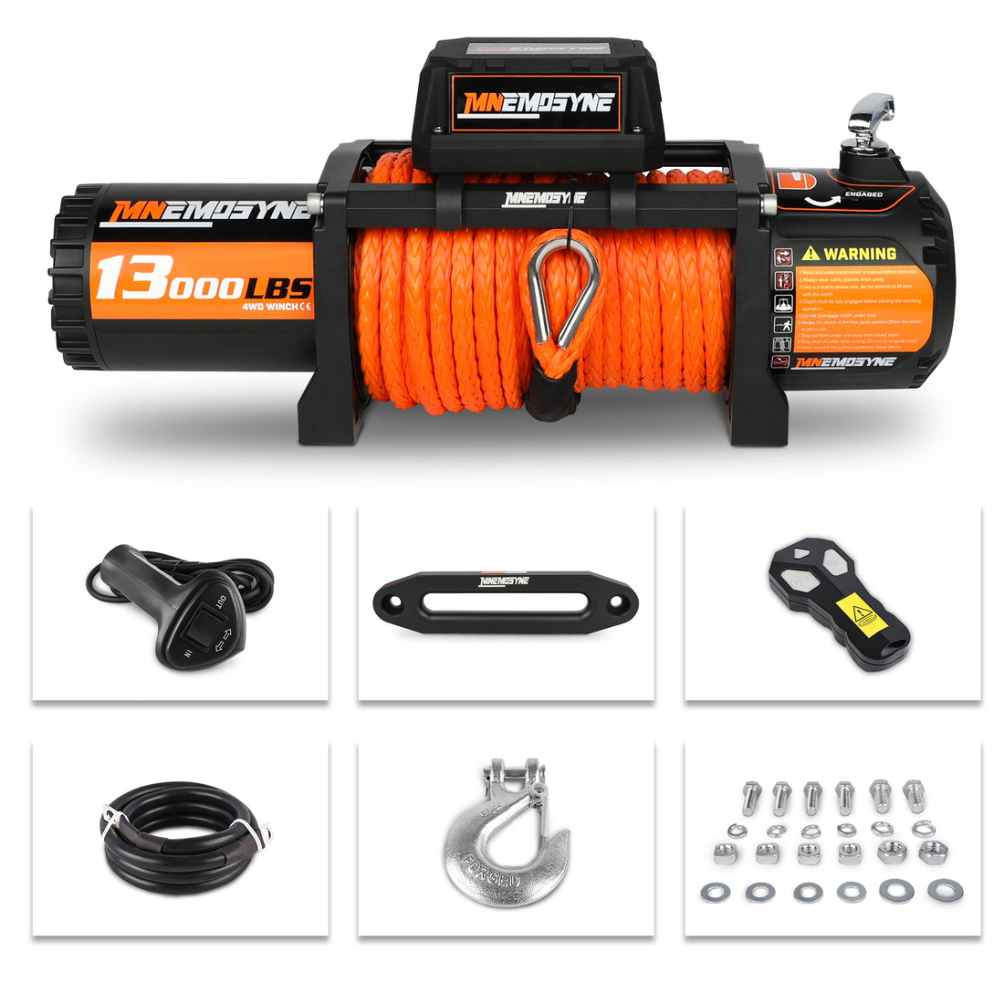 13000Lbs Electric Winch 12V Synthetic Rope Sand Towing Truck Trailer Jeep 4Wd Orange Stainless Steel