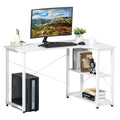 Homcom Industrial L Shaped Computer Desk With 2 Side Shelves And Steel Frame, Corner Desk, Study Workstation For Home Office, White White Engineered Wood