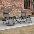 Outsunny Zero Gravity Chair Set With Side Table, Folding Reclining Chair With Cupholders & Pillows, Adjustable Lounge Chair For Pool, Backyard, Lawn, Beach, Gray Grey Steel