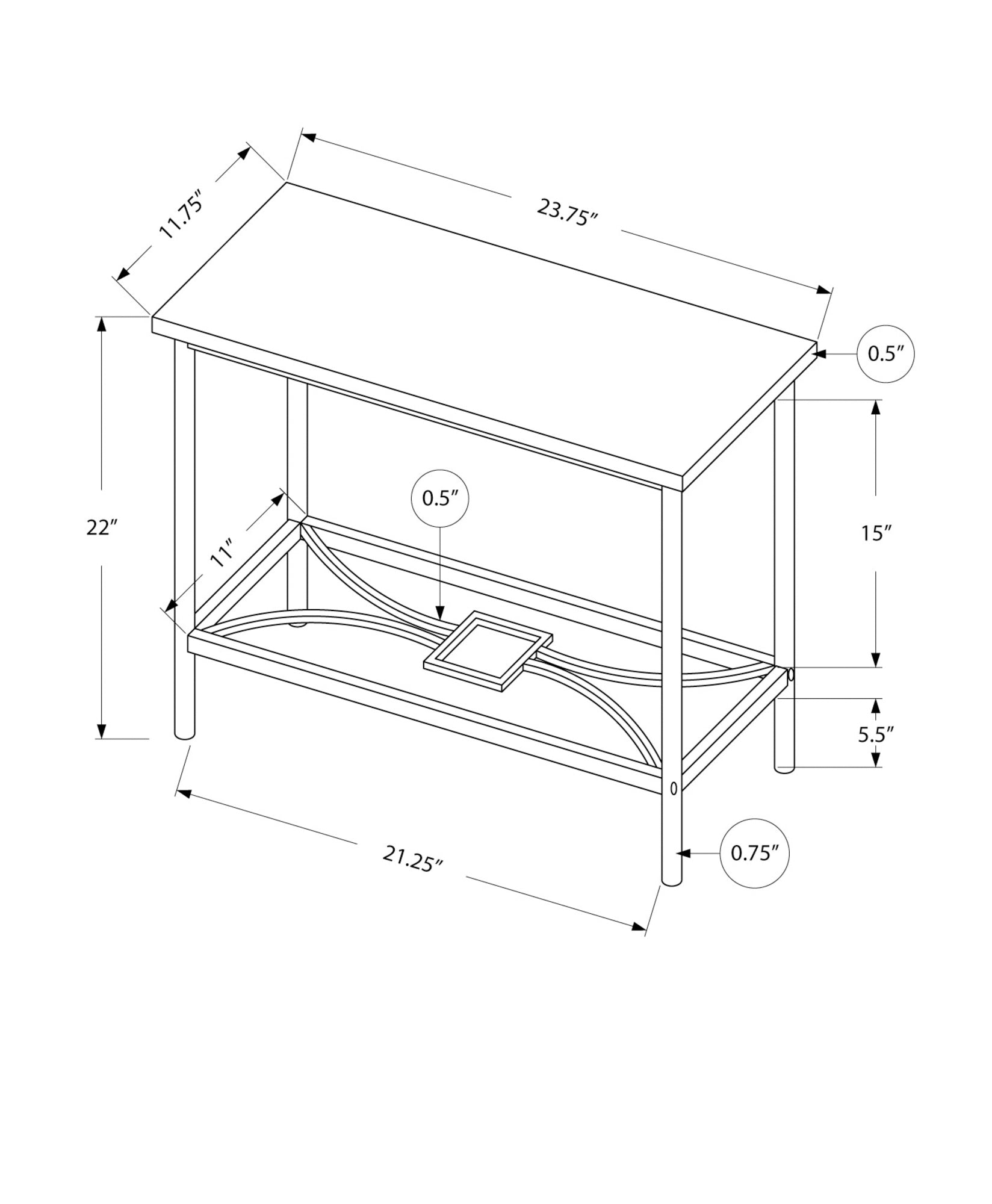 Accent Table, Side, End, Narrow, Small, 2 Tier, Living Room, Bedroom, White Laminate, Grey Metal, Contemporary, Modern White Mdf