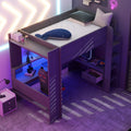 Wood Full Size Gaming Loft Bed With Desk, Multi Storage Shelves, Led And Charging Station, Dark Gray Box Spring Not Required Full Dark Gray Wood Bedroom Bed Frame Solid Wood Mdf