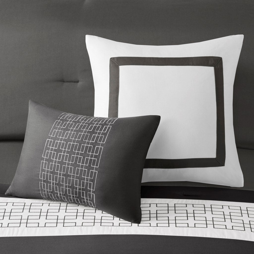 8 Piece Embroidered Comforter Set Dark Grey Queen Dark Grey Polyester