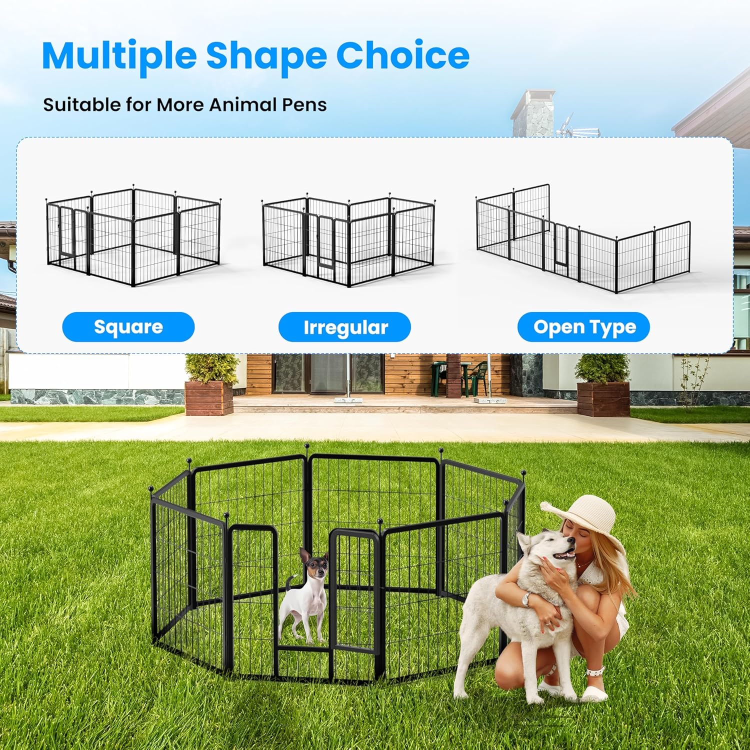 Dog Playpen Outdoor, Portable Dog Playpen For Yard, Travel, Camping, 24 Inch 8 Panels Heavy Duty Dog Pen For Puppies Small Dogs, Black Black Metal