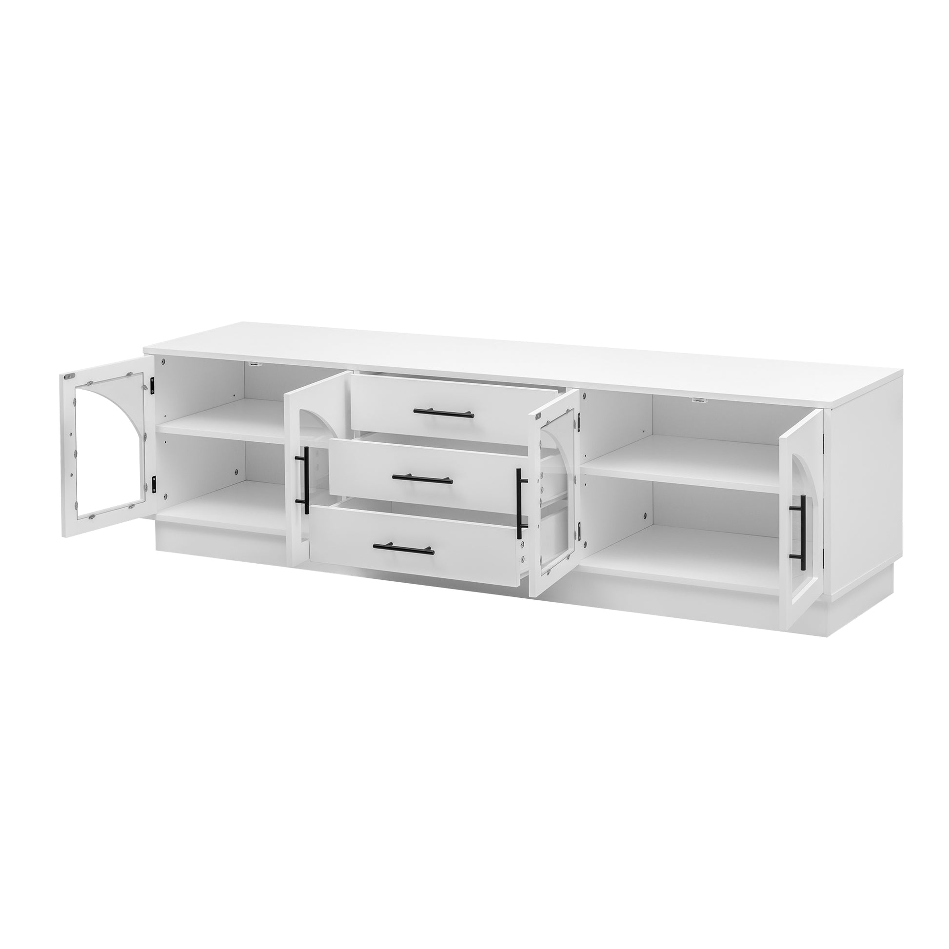 68.9'' Modern Minimalist Tv Stand For Tvs Up To 75 Inches, Entertainment Center Media Console Cabinet With Adjustable Shelves For Living Room White 70 79 Inches Mdf