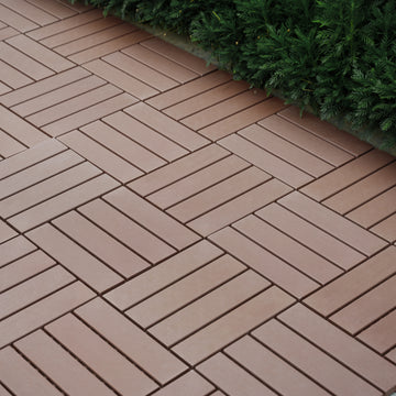 Plastic Interlocking Deck Tiles,44 Pack Patio Deck Tiles,12"X12" Square Waterproof Outdoor All Weather Use, Patio Decking Tiles For Poolside Balcony Backyard, Brown Brown Polypropylene