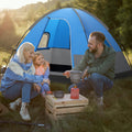 3 Person Outdoor Camping Tent With Removable Floor Mat For Camping Hiking Traveling Blue Mesh