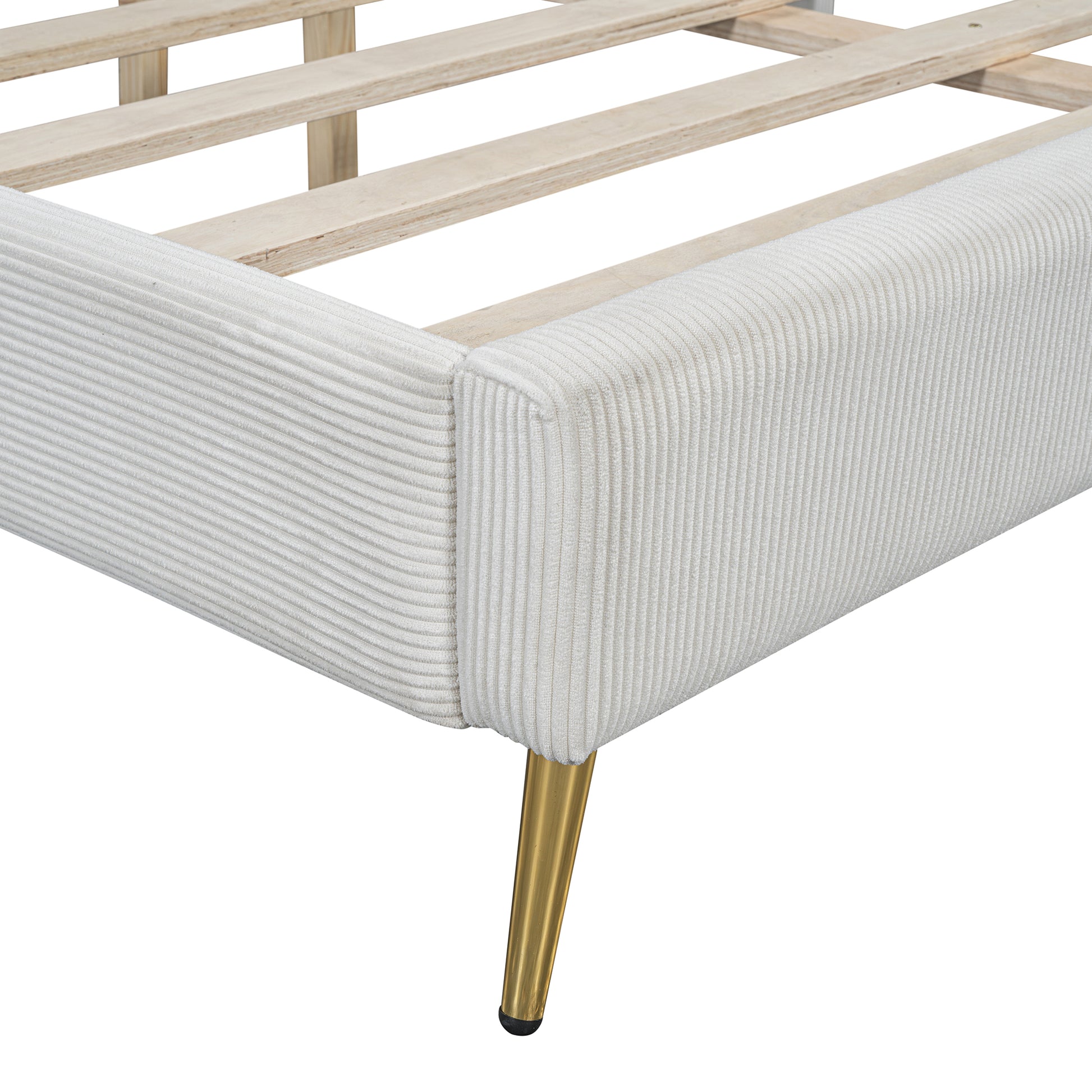 Queen Size Corduroy Platform Bed With Metal Legs, Beige Old Sku:Wf300238Aaa Queen Beige Corduroy