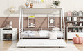 Twin Size Metal House Bed With Trundle, White Twin White Metal