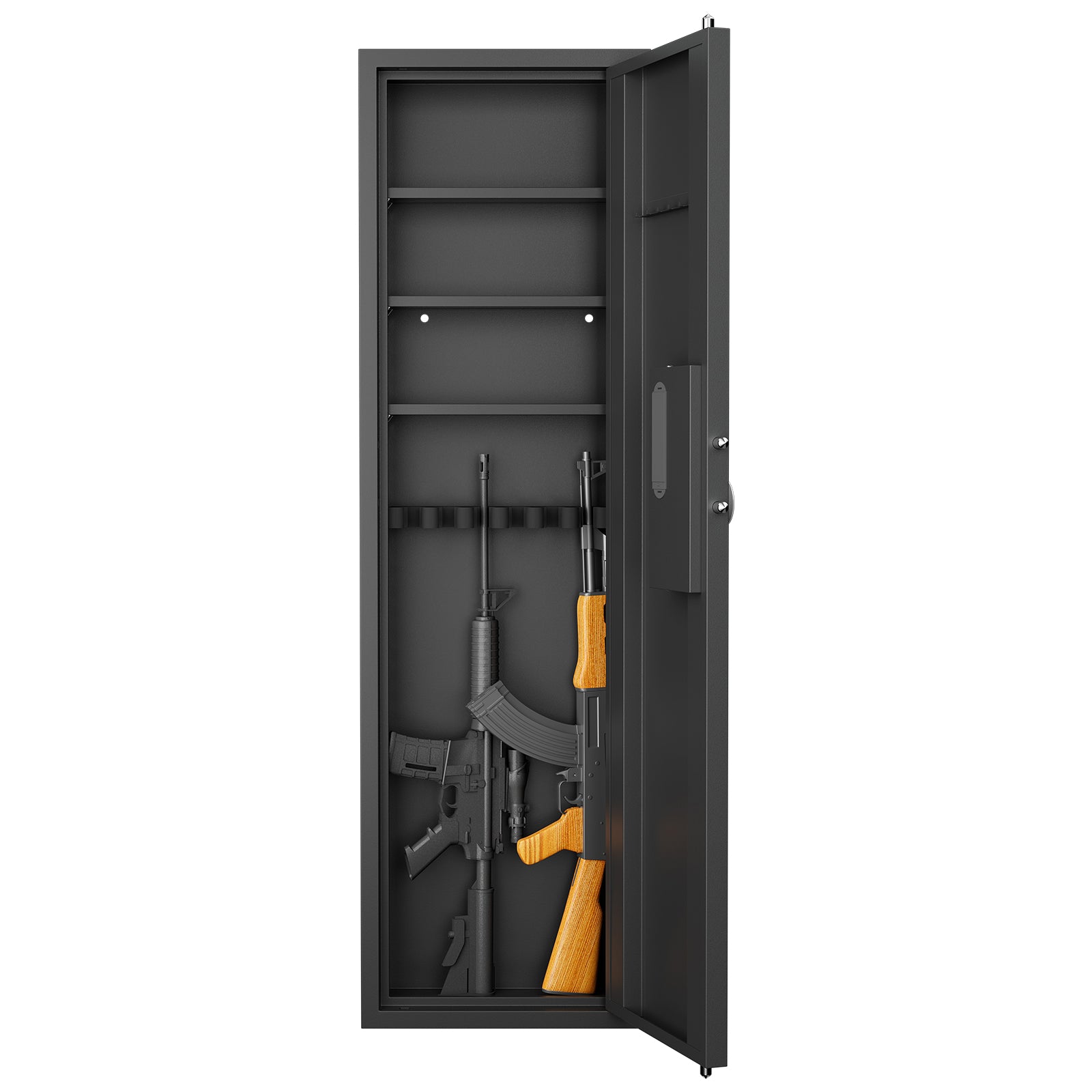 53" Passwod Touch Panel In Wall Safe,Hidden Wall Safe For Rifles With Adjustable Shelves,Assembled Storage Multifunctional Wall Safe For Firearm And Valuables Black Digital Black Steel