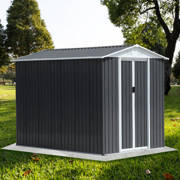 Waterproof Metal Steel Waterproof Outdoor Bike Storage Garden Shed 6Ftx9Ft Apex Roof Grey With Aluminum Alloy Frame Grey Garden & Outdoor Aluminium Alloy,Metal