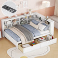 Wooden Full Size Daybed With 2 Drawers, Daybed With Storage Shelf And Usb Charging Ports,White Full White Wood