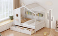 Wooden Full Size House Bed With 2 Drawers,Kids Bed With Storage Shelf, White Full White Solid Wood