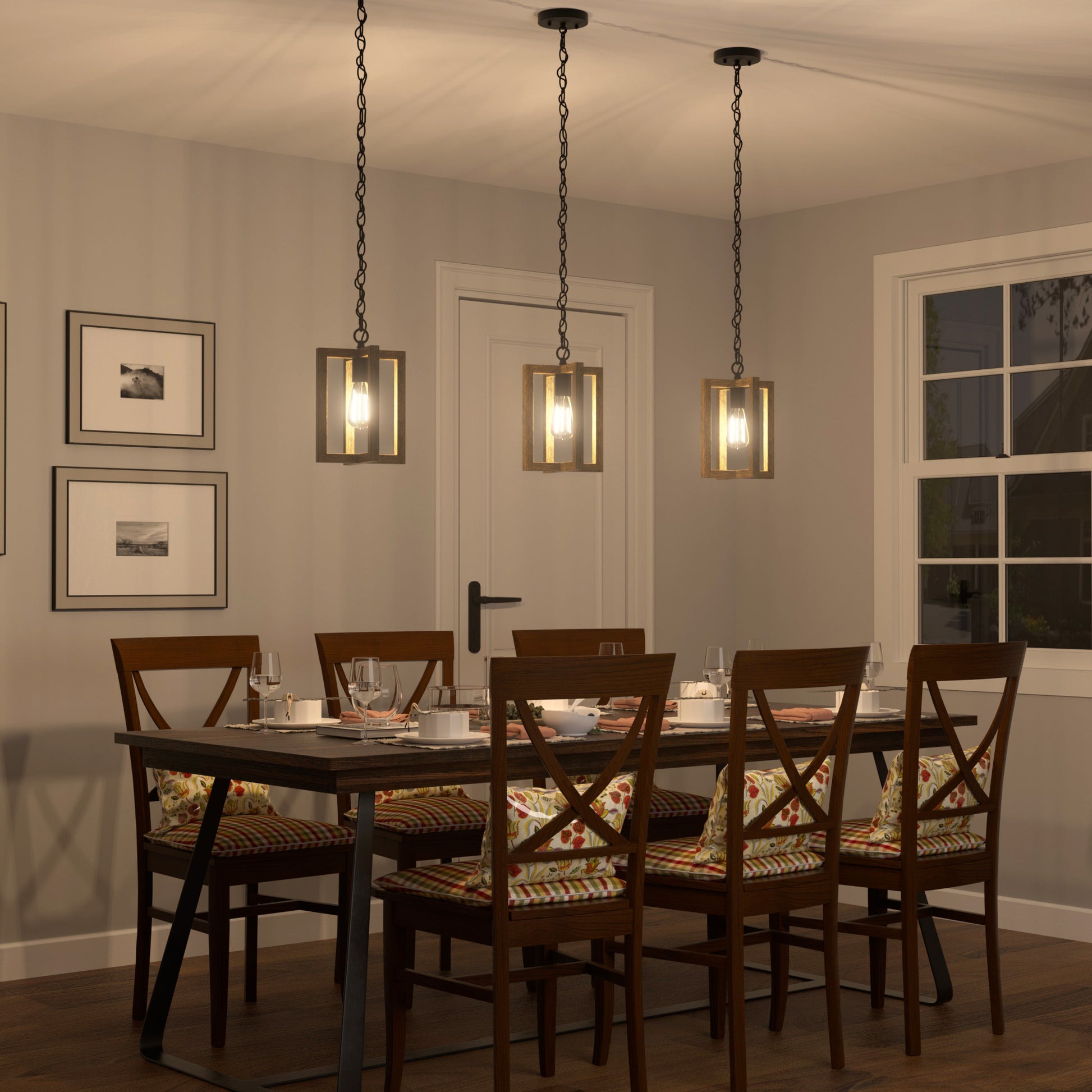 1 Light Steel Lantern Dimmable Farmhouse Pendant Ul Certified Walnut Ceiling Lights Steel Metal