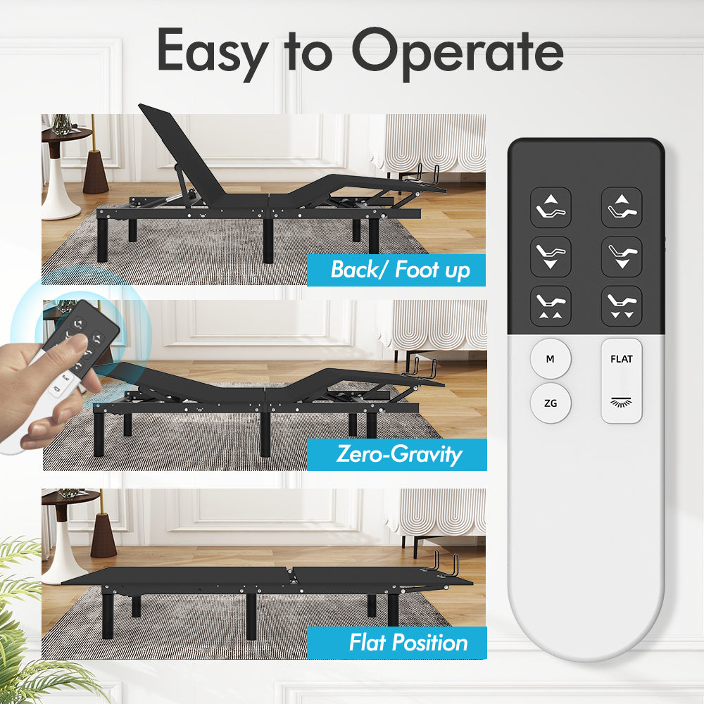 J300 Adjustable Bed Base Frame Twin Xl Head And Foot Incline Zero Gravity Under Bed Lighting Wireless Remote Control Typea Typec Twin Xl Antique Black Metal Bedroom American Design,Antique,Casual,Modern Adjustable Bedbase Steel Steel