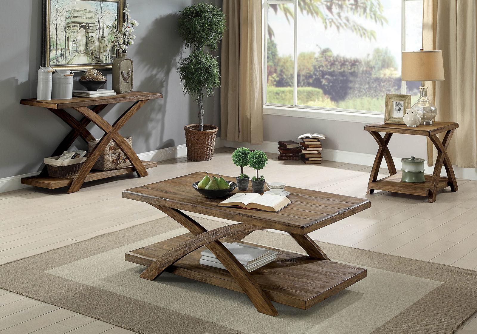 Transitional 3Pc Table Set Occasional Tables Living Room 1X Coffee Table And 2X End Tables Plank Style Top Antique Light Oak Light Oak Primary Living Space Antique,Contemporary,Modern,Rustic,Transitional Rubberwood Open Storage Rectangular Coffee & End