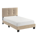 1Pc Twin Platform Bed Light Brown Velvet Upholstered Adjustable Height Headboard Button Tufted Solid Wood Bedroom Furniture Box Spring Not Required Twin Light Brown Wood Bedroom Velvet Solid Wood