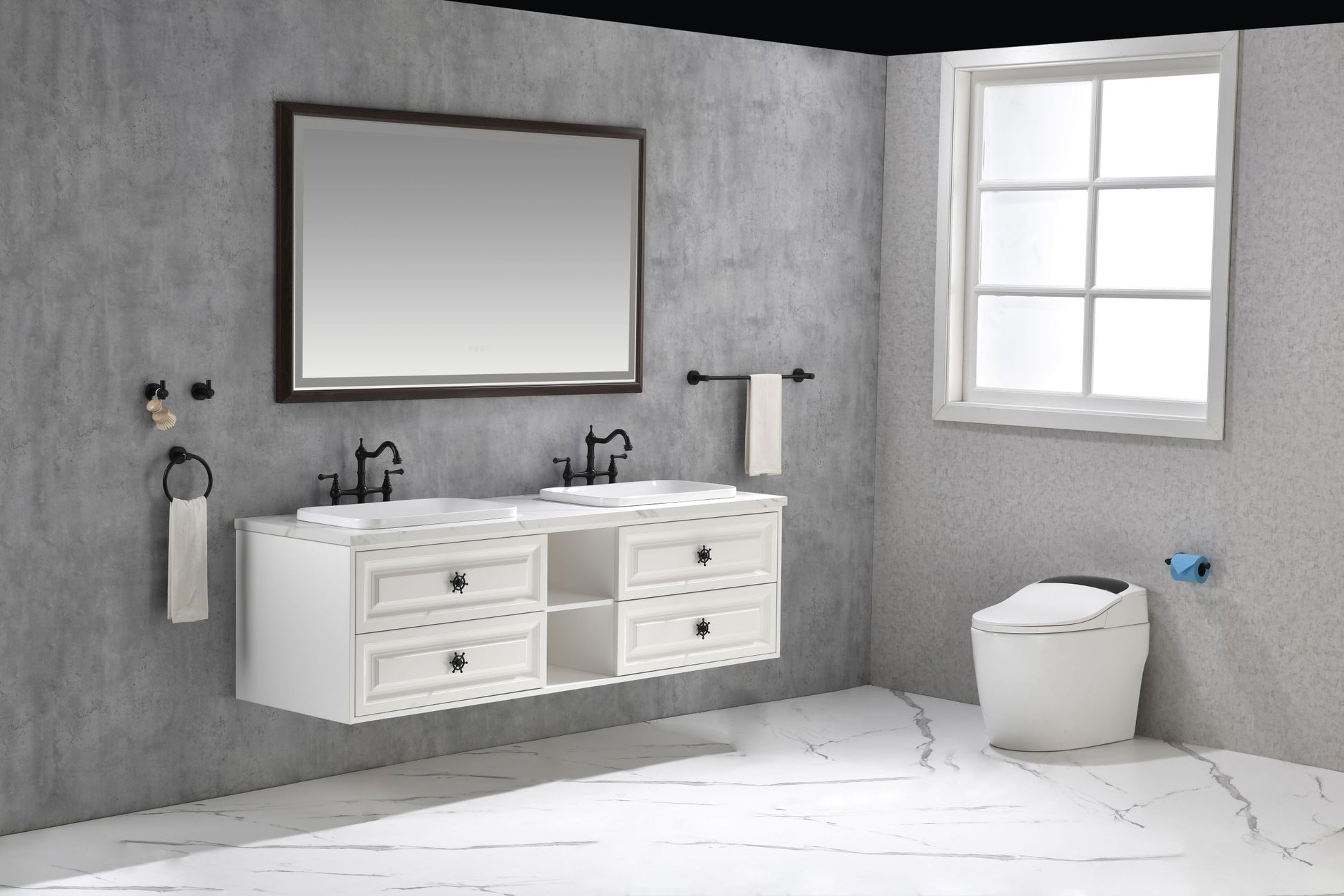 Bathroom Led Mirror Is Multi Functional And Each Function Is Controlled By A Smart Touch Button. Brown Aluminium