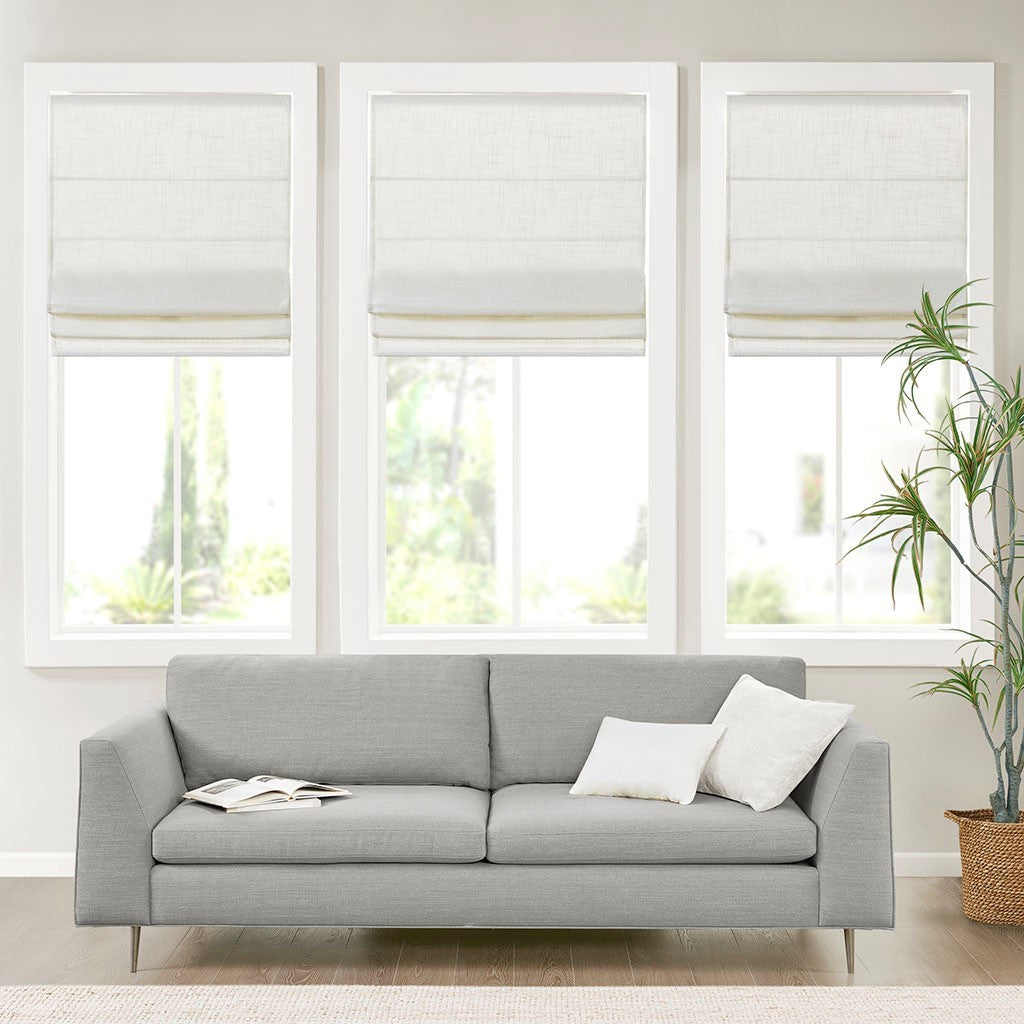 Linen Blend Light Filtering Cordless Roman Shade White Polyester