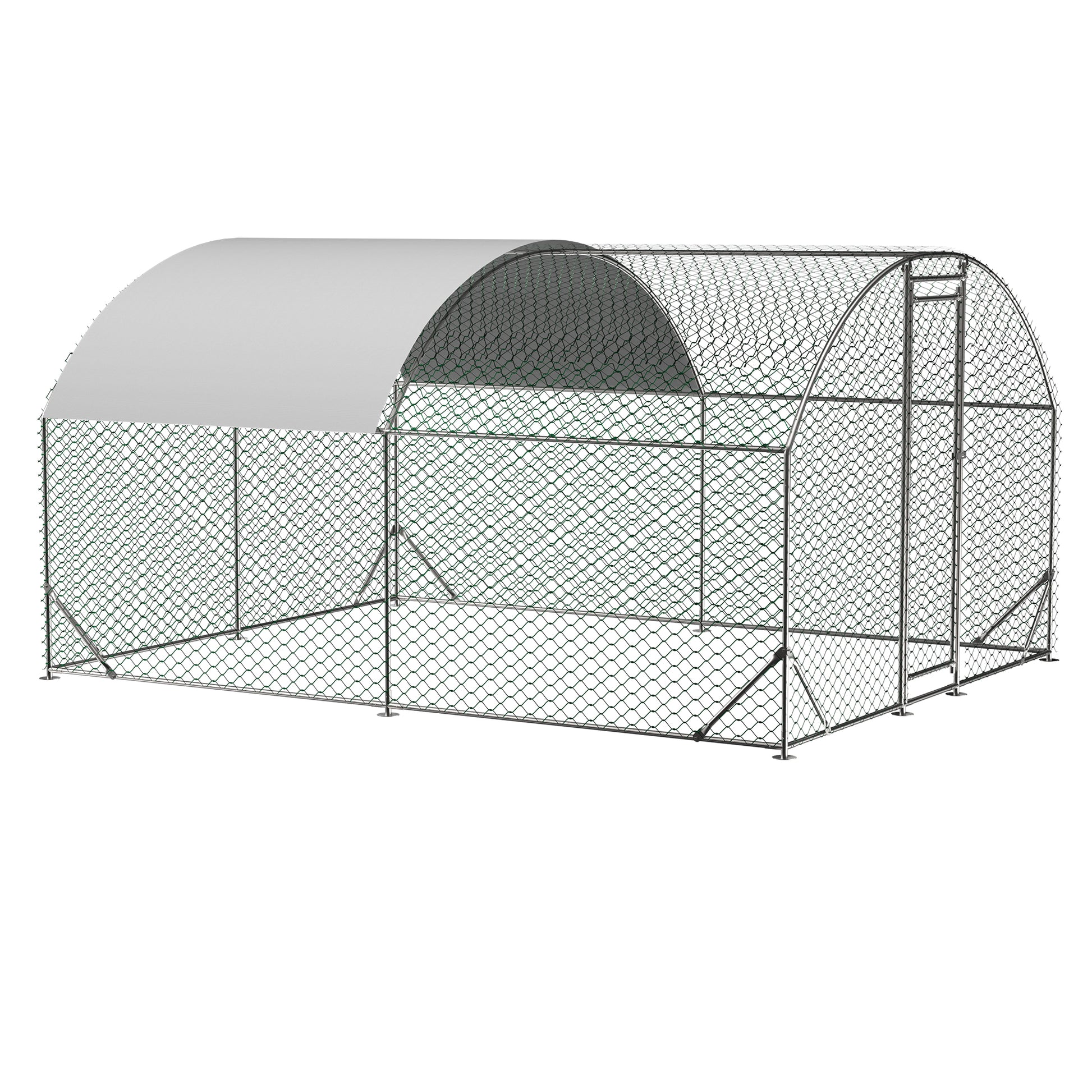 Large Chicken Coop Metal Chicken Run With Waterproof And Anti Uv Cover, Dome Shaped Walk In Fence Cage Hen House For Outdoor And Yard Farm Use, 1" Tube Diameter, 9.84' X 13.12' X 6.56' Silver Metal