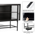 Retro Style Entertainment Center Tv Console Tv Stand With Enclosed Storage Display Cupboard Stylish Fluted Glass Tv Table With Wide Countertop Glass Doors Detachable Shelves Old Sku:W68751720 Black Steel