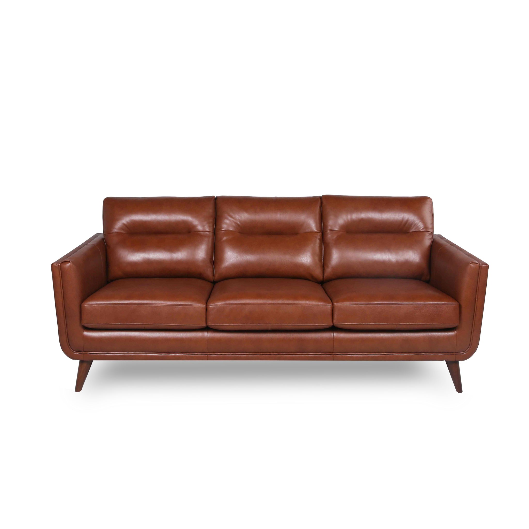 Mid Century Leather Sofa Light Brown Leather 3 Seat