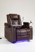 Power Zero Gravity Recliner With Multifunctional Features Storage Armrest & Cup Holder Laptop Table & Phone Holder Reading Light & Led Infinite Position Recline For Living Room & Office Brown Leather