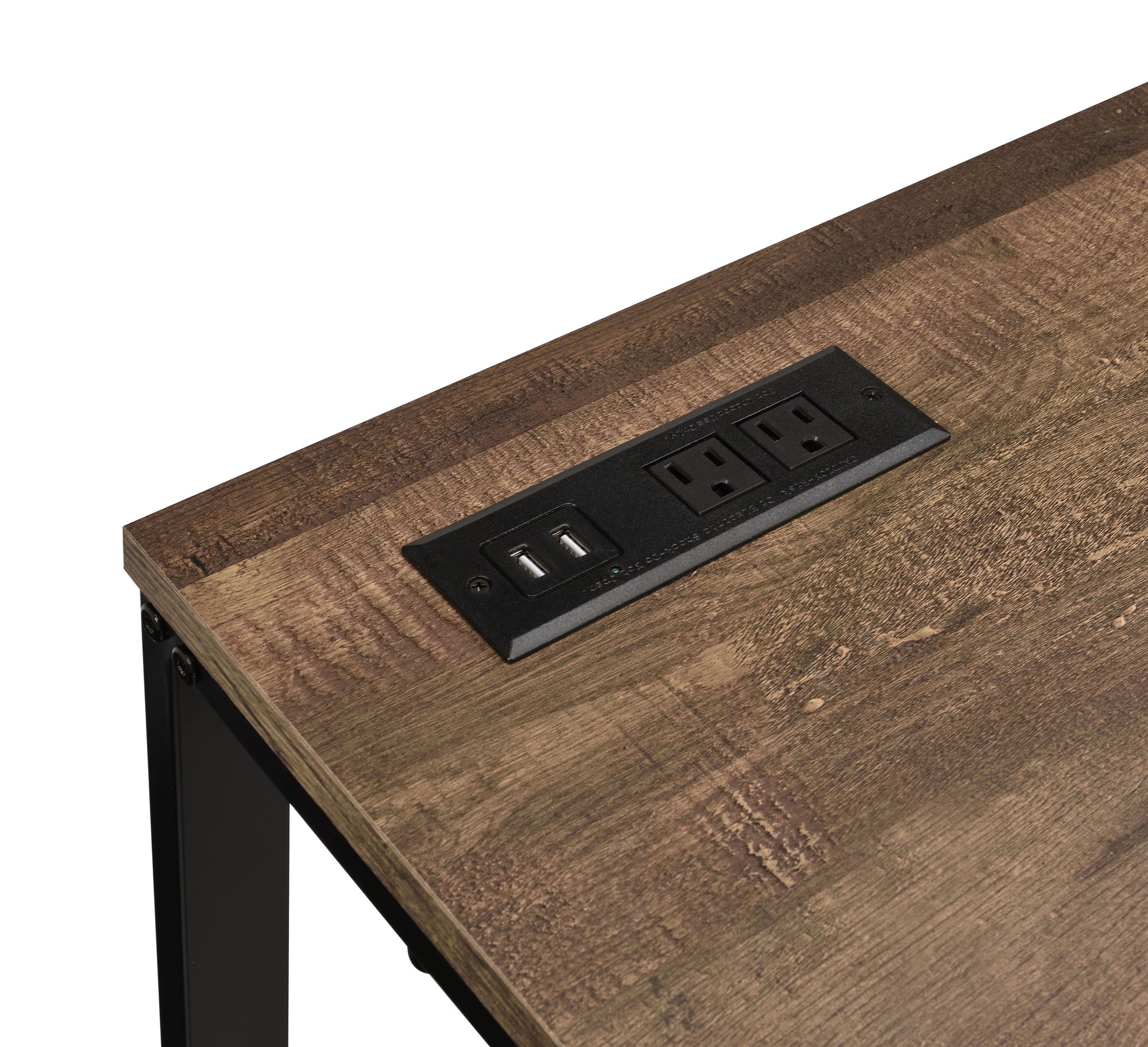 Tyrese Walnut & Black Finish Writing Desk W Usb Black,Walnut Metal,Synthetic Wood