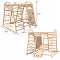 Indoor Playground 7 In 1 Jungle Gym Playset For Kids 2 6Yrs Slide, Climbing Wall, Rope Wall Climber, Monkey Bars, Swing Waldorf And Montessori Style Wooden Climb Set. Natural Wood Pine