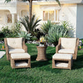 K&K 5 Pieces Outdoor Patio Furniture Set With Pet House Cool Bar And Retractable Side Tray, Rattan Wicker Patio Swivel Rocking Chairs Set Of 2 With Ottomans For Backyard, Porch, Balcony, Beige Yes Rocker & Glider Brown Beige Seats 2 Weather Resistant