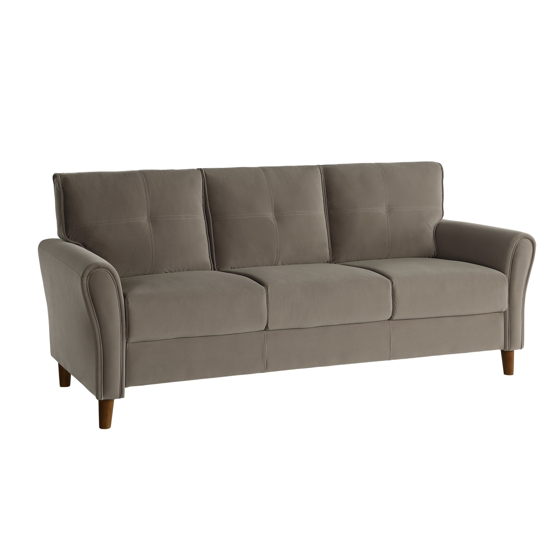Brown Velvet Upholstery 1Pc Comfort Sofa Plush Seatbacks Tufted Detail Solid Wood Frame Modern Living Room Furniture Brown Velvet Wood Modern Flared Arms Solid Wood 3 Seat