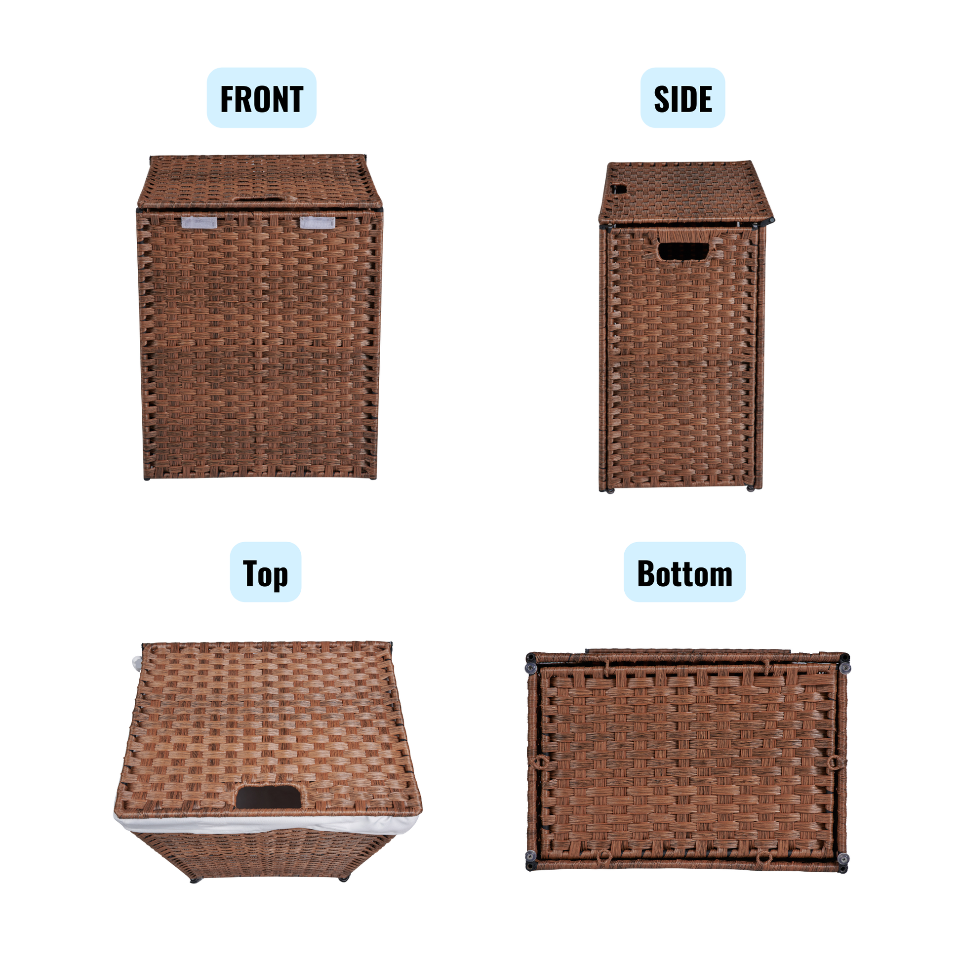 Laundry Hamper With Lid Pe Rattan Powder Coating Frame Clothes Hampers With 02 Removable Bags, 100L, Brown Color 1 Brown Foldable Bathroom American Design,American Traditional Wicker