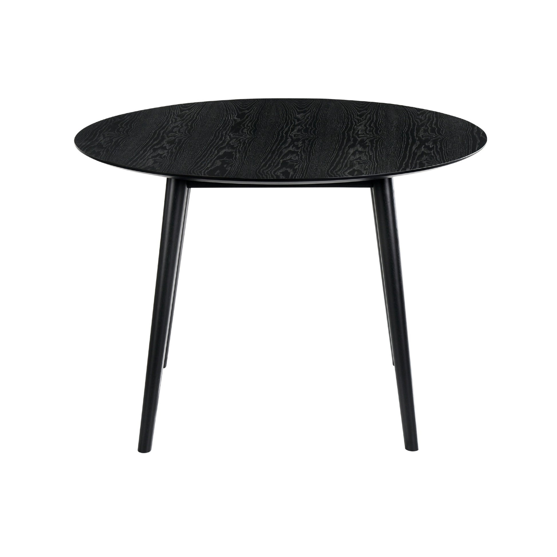 Round Dining Table With Wood And Tapered Legs, Black Black Wood