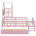 Wood Twin Size House Platform Bed With Guardrail And Drawer, Pink Box Spring Not Required Twin Pink Wood Bedroom Bed Frame Solid Wood Mdf