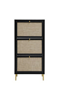 Rattan 3 Door Shoe Rack, Freestanding Modern Shoe Storage Cabinet, For Entryway Black Particle Board