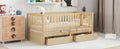 Twin Size Wood Daybed With Fence Guardrails And 2 Drawers, Split Into Independent Floor Bed & Daybed, Natural Old Sku :Lp000881Aan Twin Natural Solid Wood Mdf