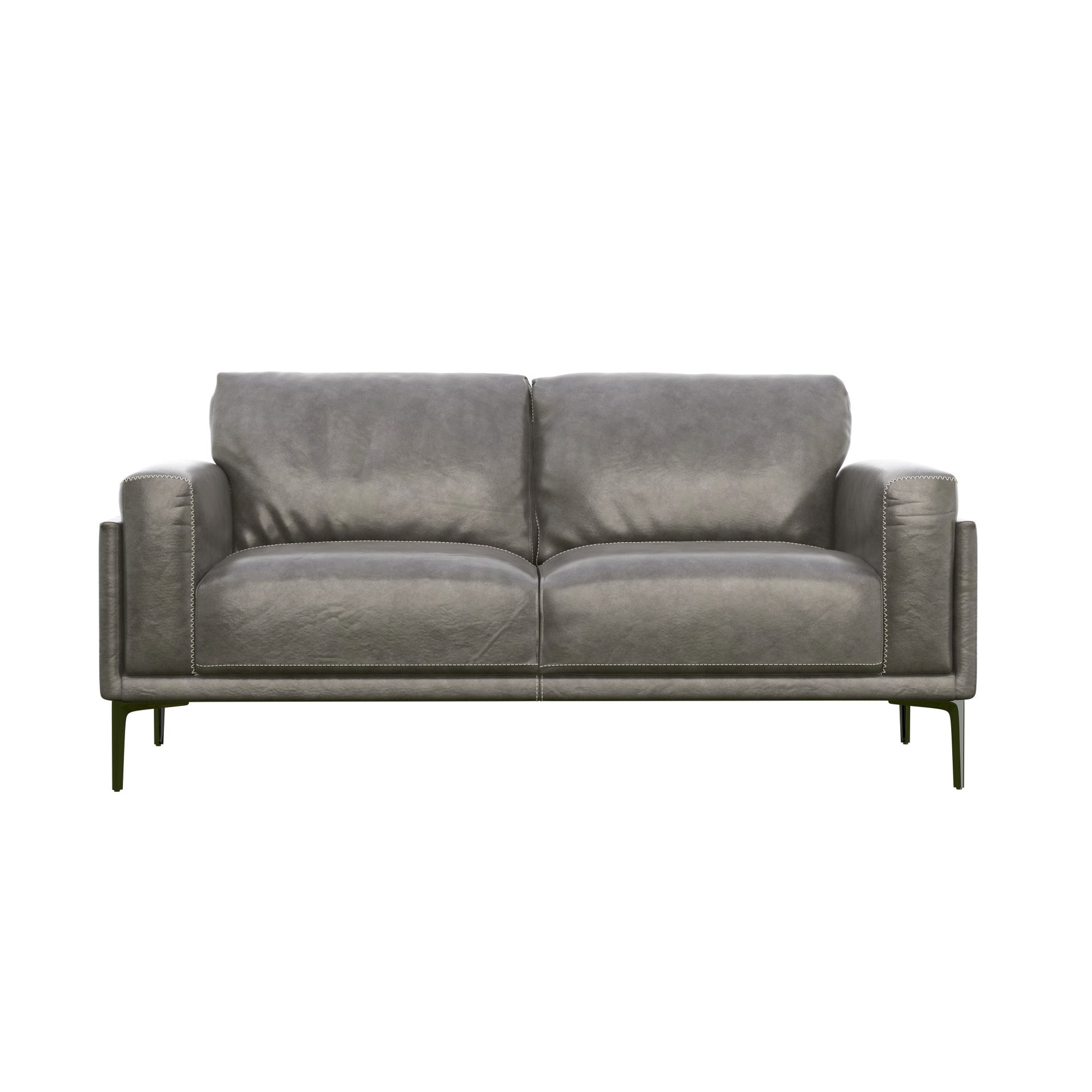 Onyx Gray Leather Loveseat Dark Gray Genuine Leather Primary Living Space Square Arms Foam Solid Wood